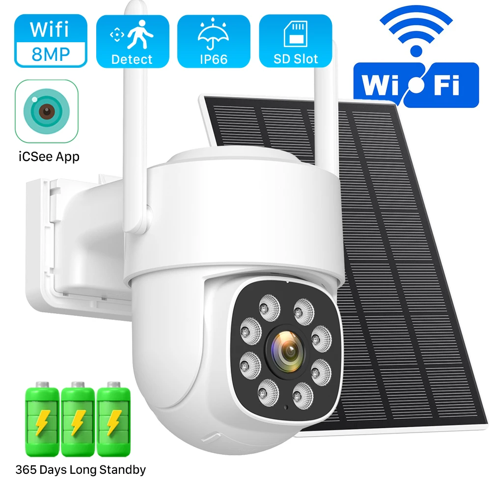 Wireless Wifi Solar Camera 24/7 Recording Outdoor AOV Camera 4X Zoom Built-in Battery Security Auto Tracking Camera iCSee App