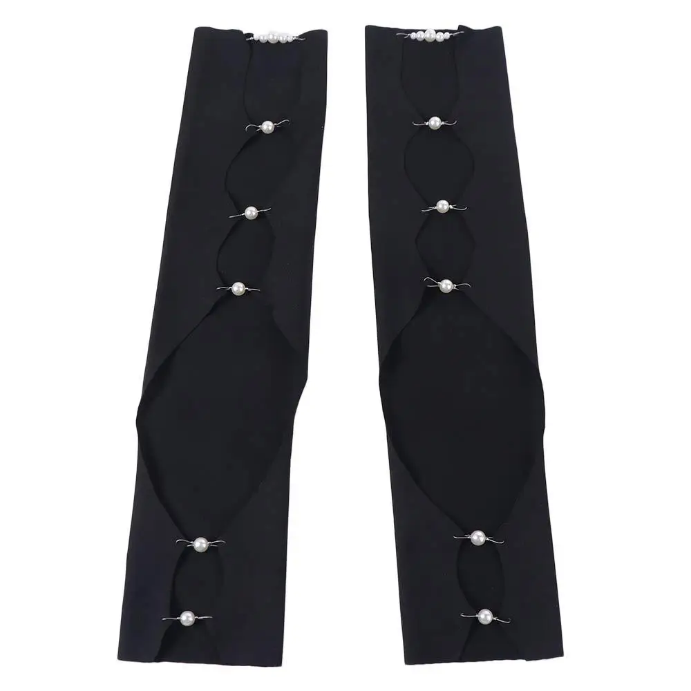 Protección UV Cool Black Punk mangas de brazo elástico Y2K perla medio dedo cubierta de brazo calcetines de pierna delgada manga de pantorrilla ahuecada niñas