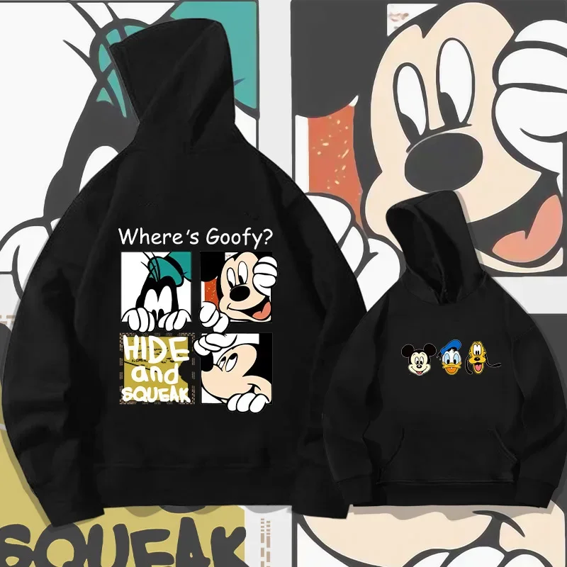 Disney mickey mouse moletom com capuz para homens e mulheres da mesma marca maré juventude ombros soltos mangas compridas topo