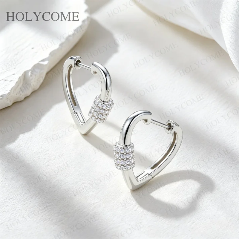 S925 Sterling Silver Hoop Earrings Moissanite 1mm Round Cut Triangle Design for Women Daily Wear Anniversary Fine Jewelry Gift