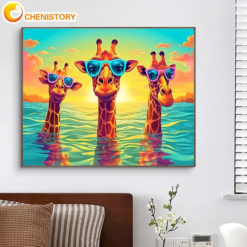 

CHENISTORY Coloring By Number Three Giraffes Pictures By Number Drawing On Canvas HandPainted Art Gift Kit DIY Decoration