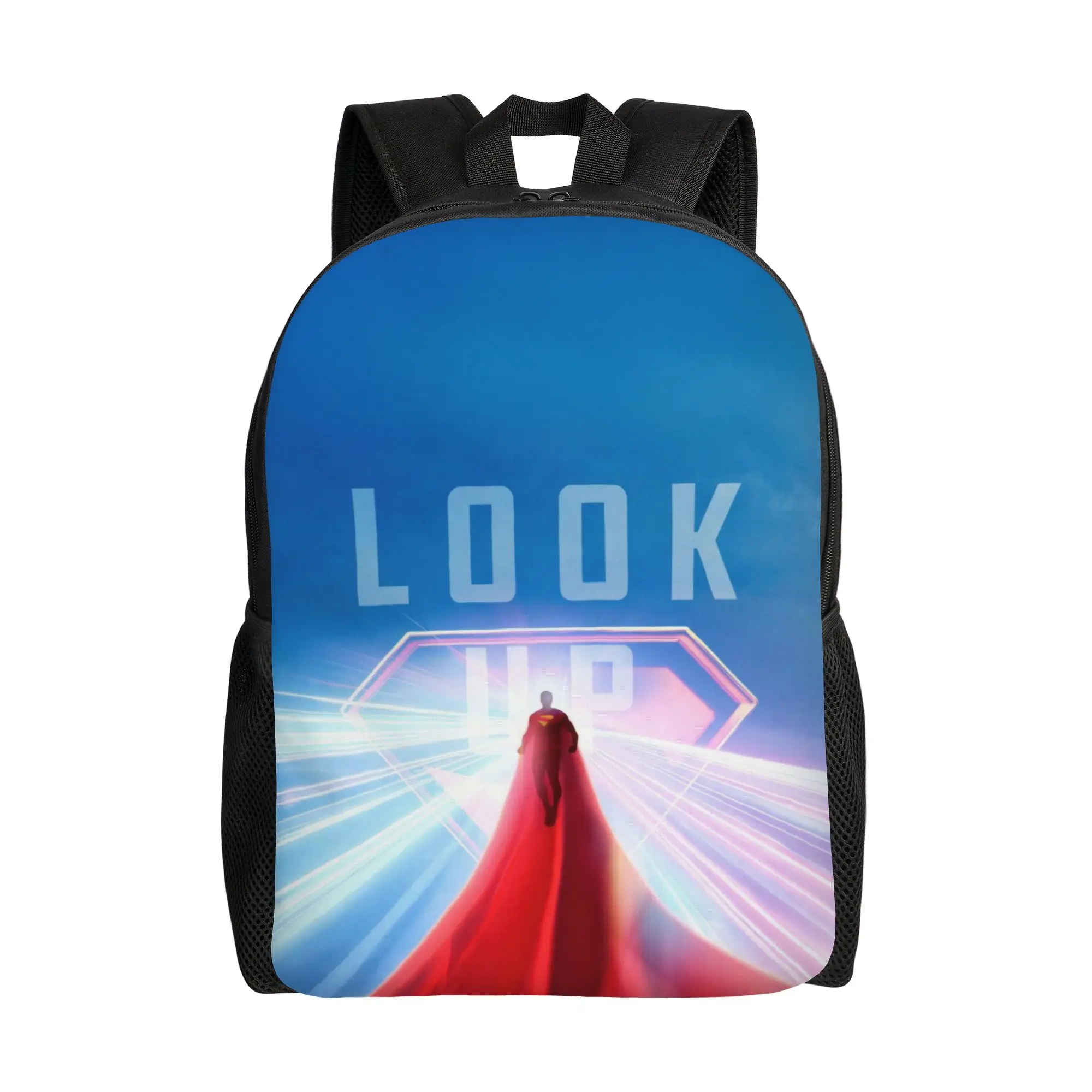 Back to school season Kawaii Superman Look Up Light Beam Poster Rucksack  For Women Backpack
