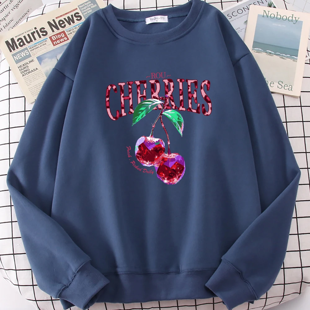 

Crystal Cherries Print Women Sweatshirt Street Casual Oversized Pullovers Autumn Fleece Sweatshirts Hip Hop Crewneck Tracksuit