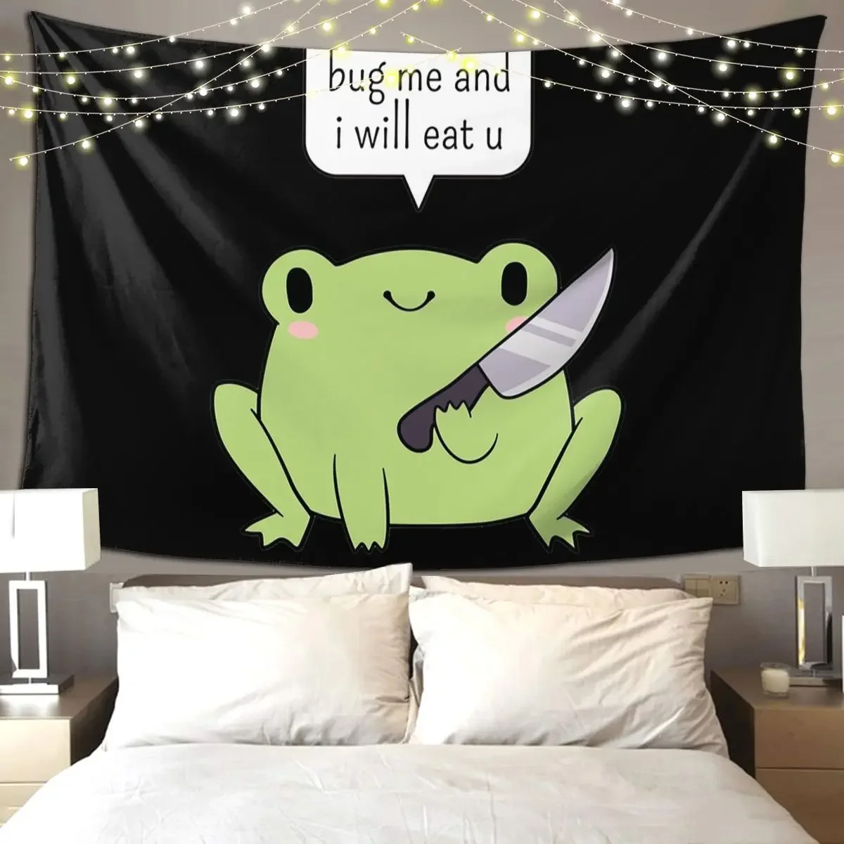 Cute Frog With A Knife Tapestry Art Wall Hanging Aesthetic Home Decor Tapestries for Living Room Bedroom Dorm Room