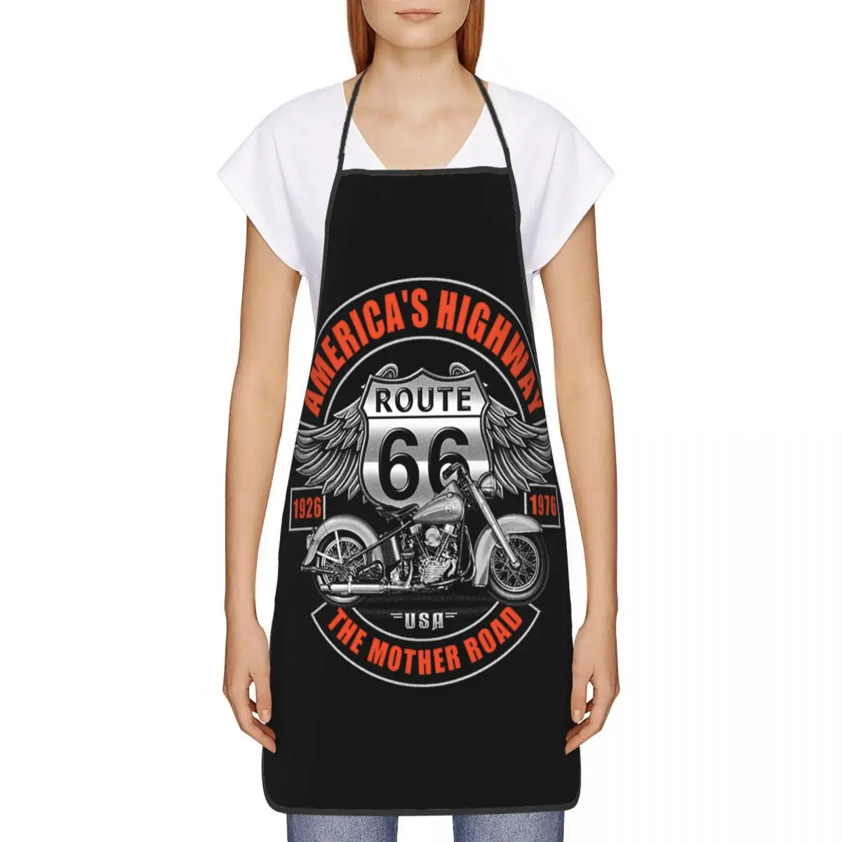 Unisex Americas Highway Route 66 Bib Apron Adult Women Men Chef Tablier Cuisine for Cooking Kitchen Gardening