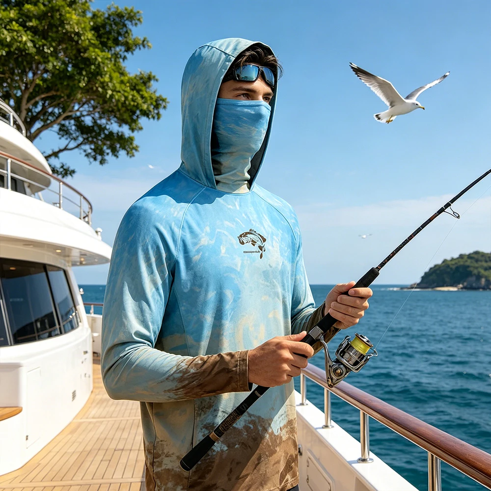 

Summer Men Hooded Fishing Hoodie Long Sleeve With Face Mask Quick Dry Lightweight Breathable for Outdoor Fishing Hiking Hunting
