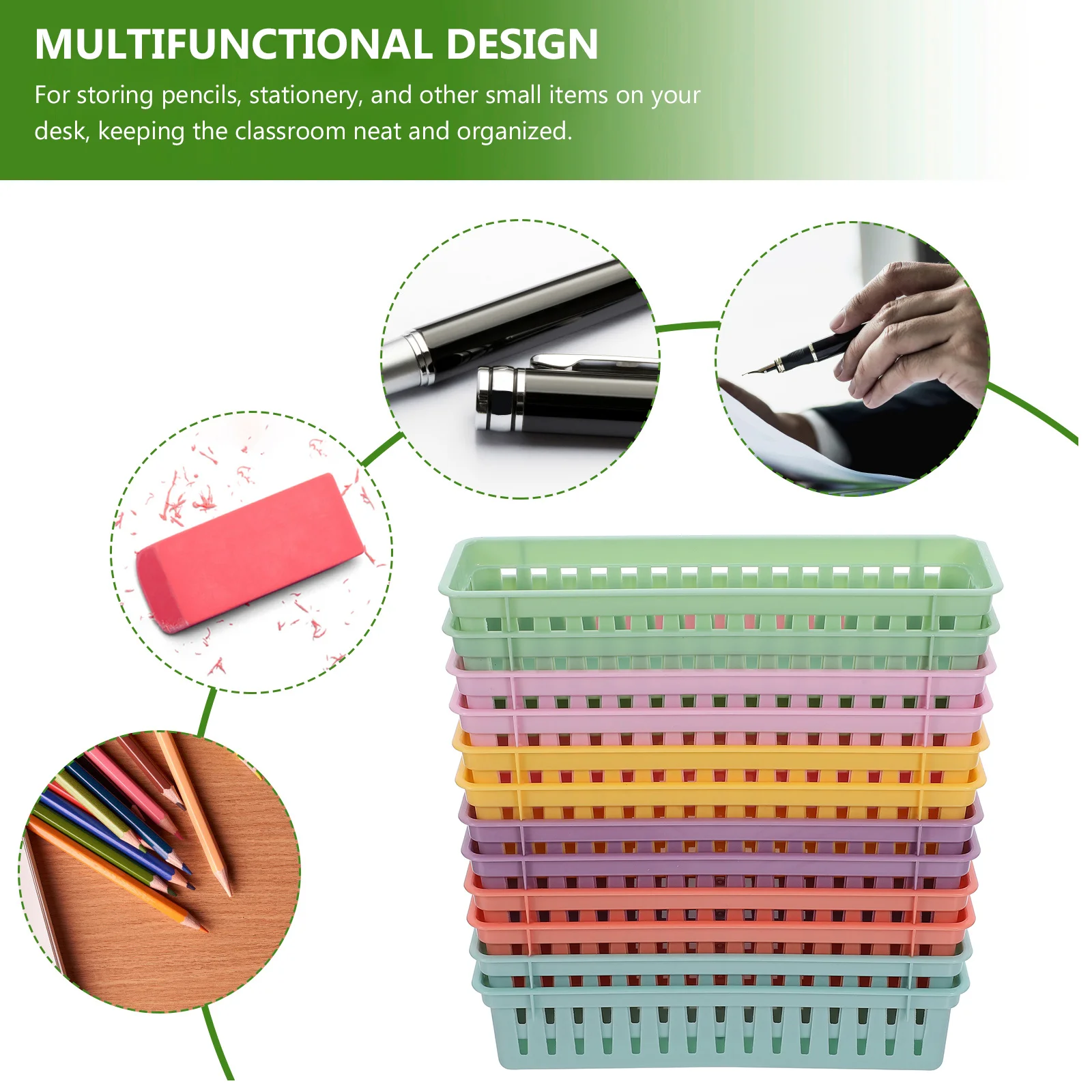 12pcs Plastic Pencil Organizer Bins For Desk Classroom Storage Stationery Holder Pen Basket Tray Office Study Organizer