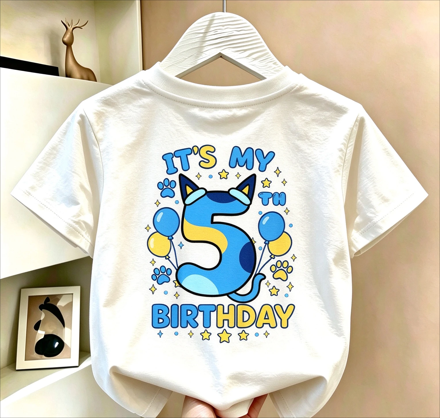 Cartoon Blue Dog Kids Birthday T-shirt It's My 1-10th Birthday Boys Girls Short Sleeve Tee Birthday Party Gift