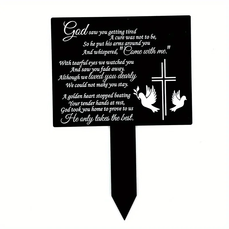 Remembrance Plaque Stake Waterproof Grave Marker for Cemetery Black Memorial Garden Stake Sympathy Dove Grave Stake