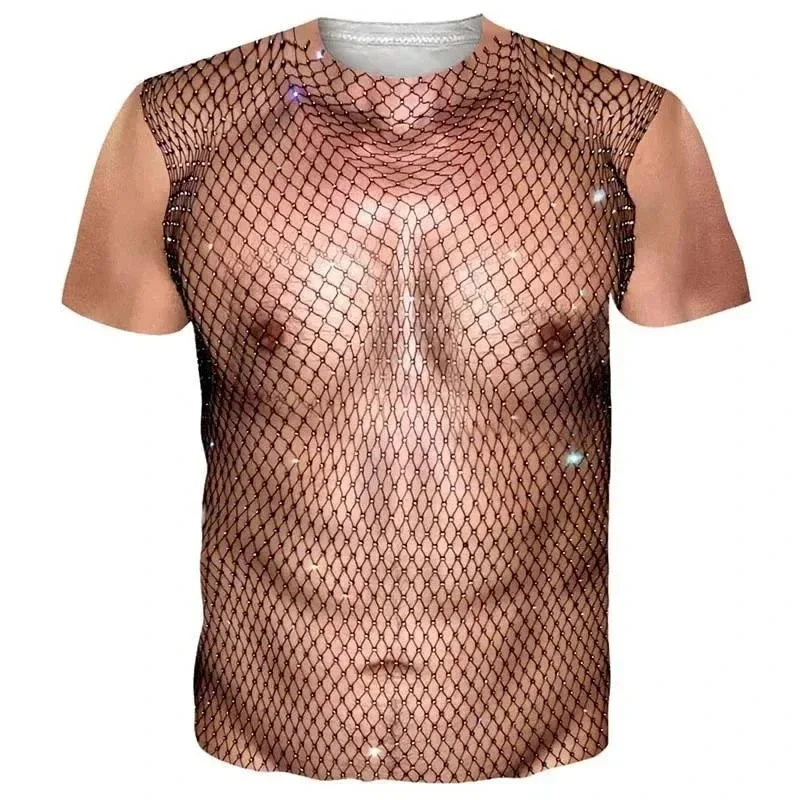 3D Simulation Muscle Body Print T Shirt Unisex Funny Fake Torso Short Sleeve Novelty Prank Tee Halloween Party Costume Tops