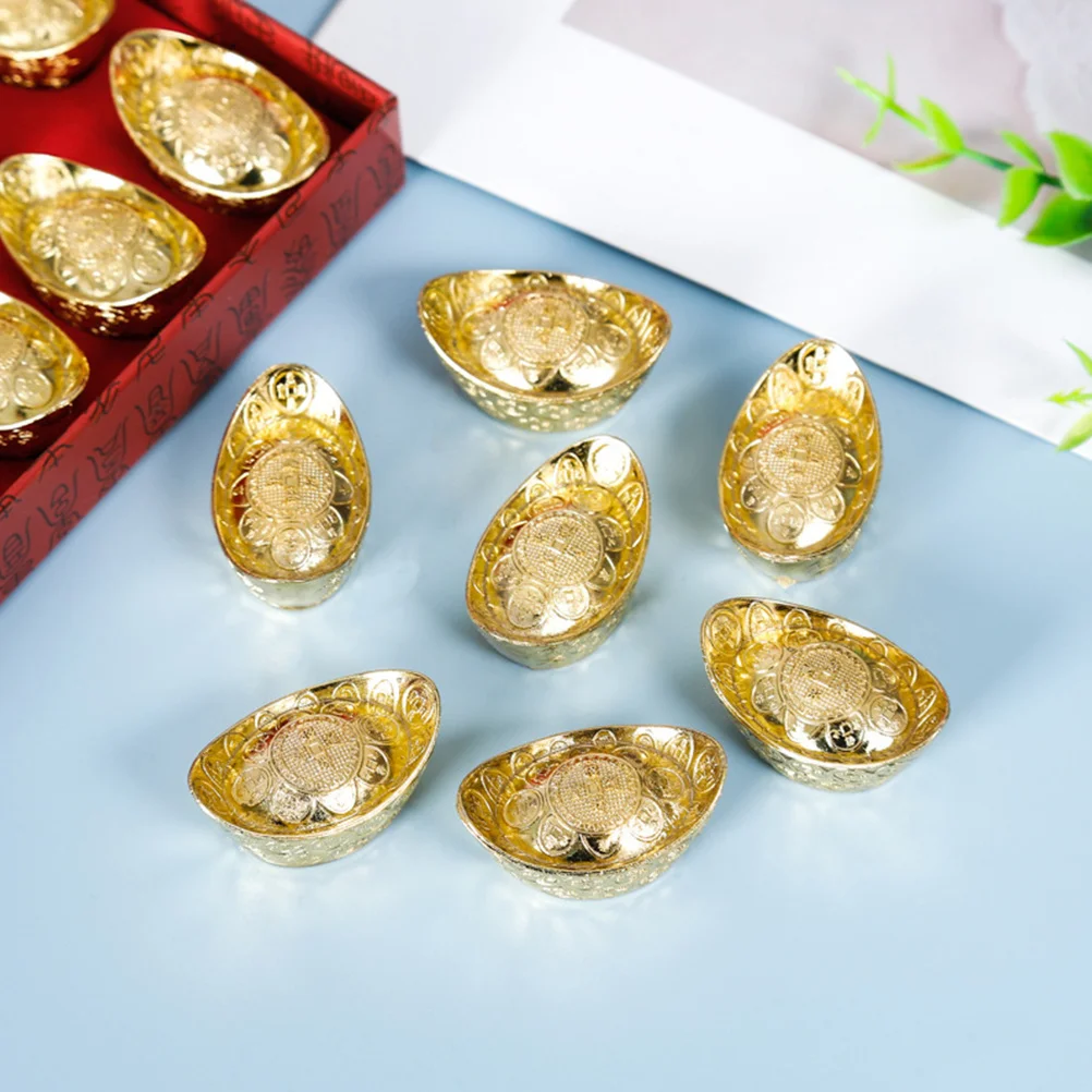 

12pcs Alloy Ingot Statue Small Golden Ingots Crafts Chinese Style Decor For Home Office Desktop Tabletop Ornament Wealth Luck