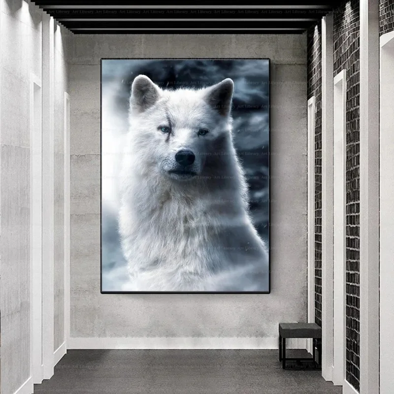 White Wolf Head And Butterfly Poster Animal Landscape Smoking Canvas Painting Prints Wall Art Pictures Modern Home Decor