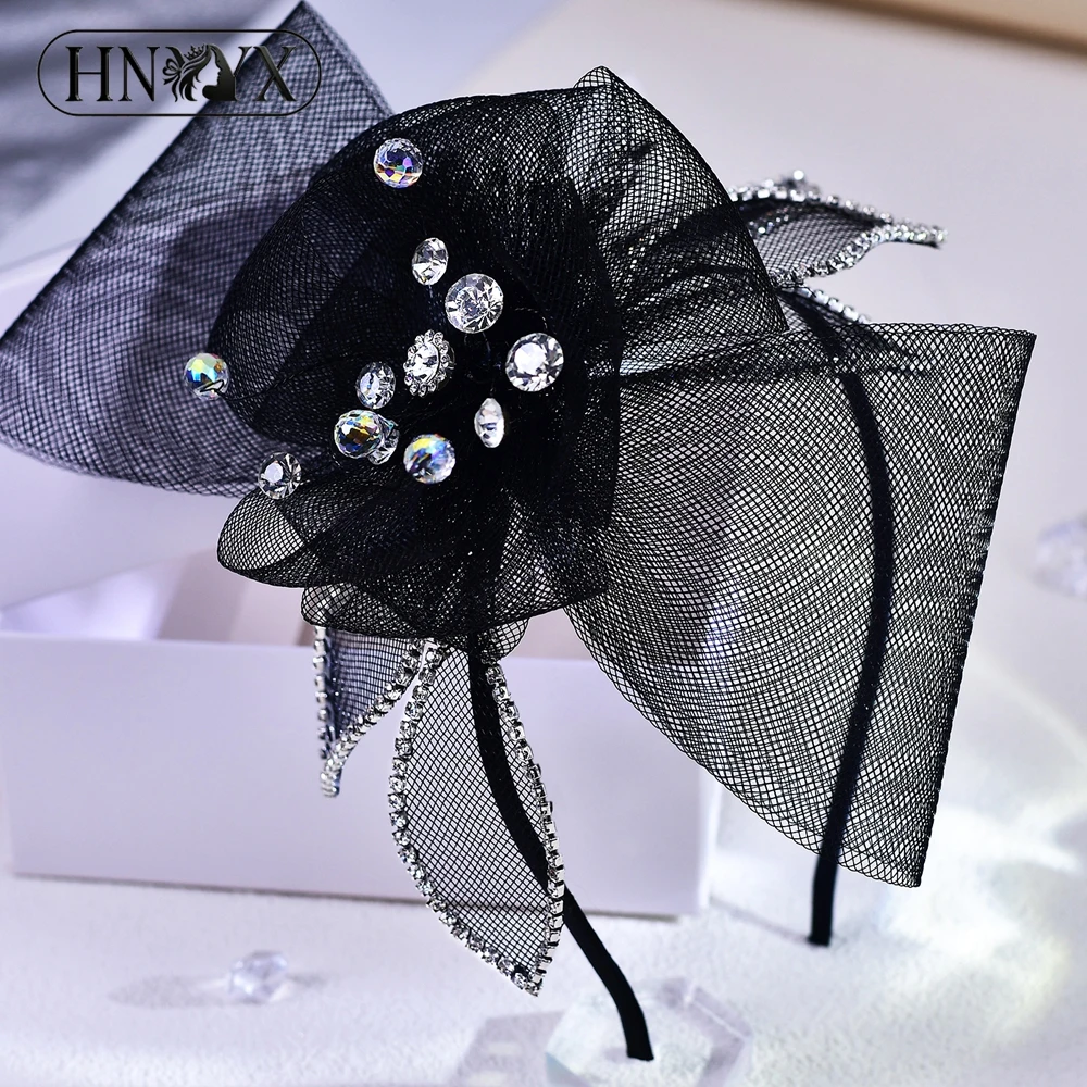 hnyyx-黒色メッシュフラワーヘッドバンドエレガントなクリスタルヘッドフープ結婚式パーティーブライドメイドヘッドピースヘアアクセサリー-a121