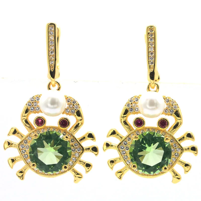 Buy 4 Get 1 Free 40x22mm Lovely Cute Scorpio 9.3g Green Tsavorite Garnet White Pearl White CZ 14k Gold Silver Earrings Pendant