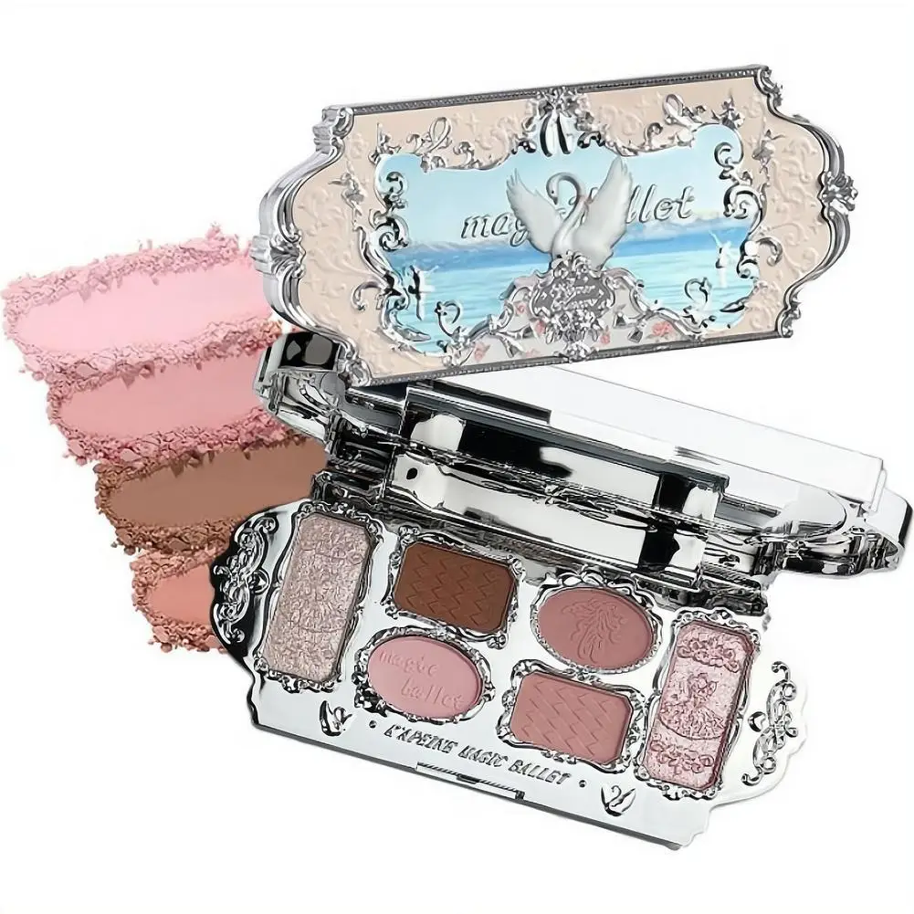 Six Colors Swan Makeup Palette All In One Eyeshadow Blush Contour Highlighter Palette Natural Long Lasting Face Cosmetics