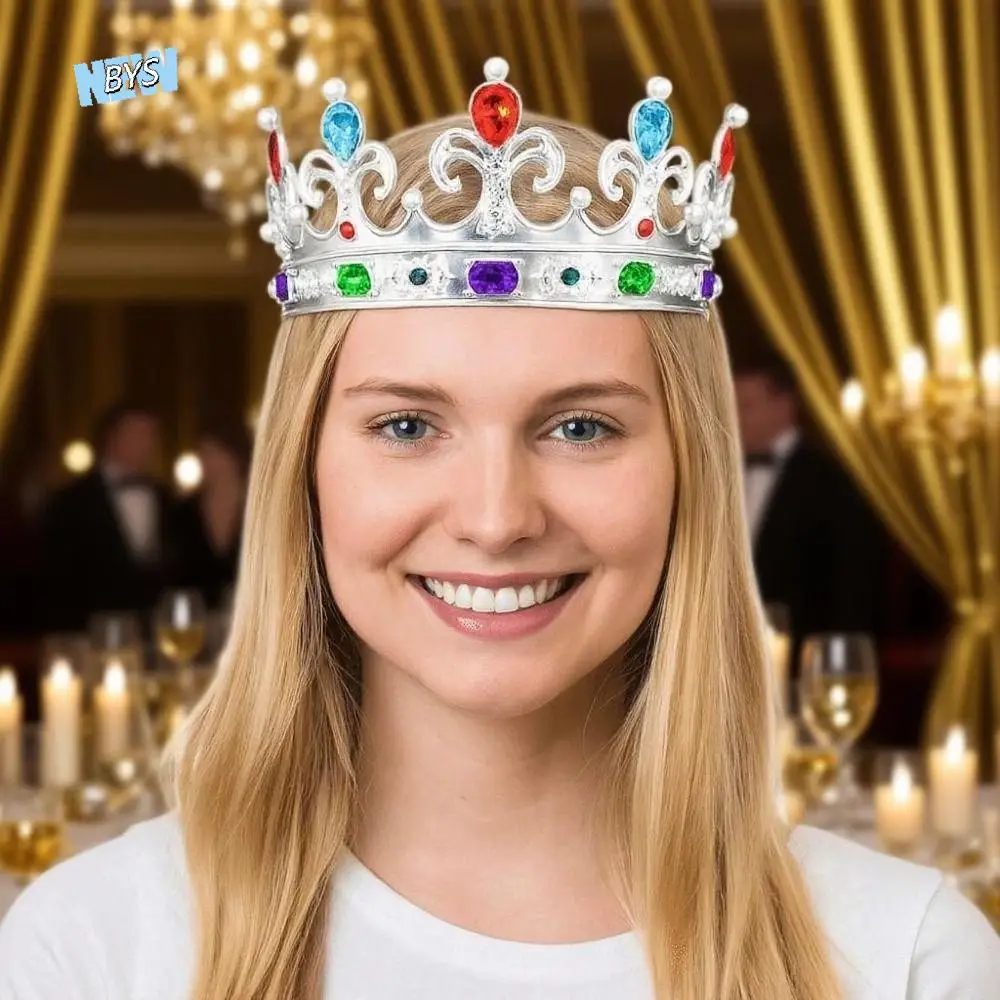 

Shiny Baroque Queen Tiaras Elegant Vintage Alloy Princess Crown Adjustable Multicolor Rhinestone Diadem Photography Props