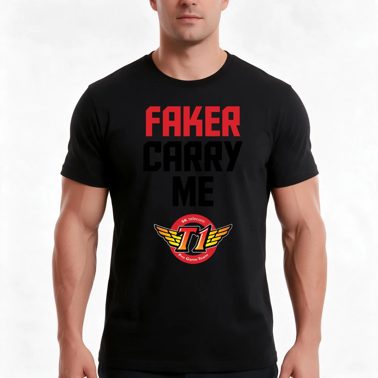 Faker Carry Me T-Shirt, Summer Casual Cotton Tee, Oversized Streetwear Tops, Vintage Graphic Print, Loose Fit Short Sleeve
