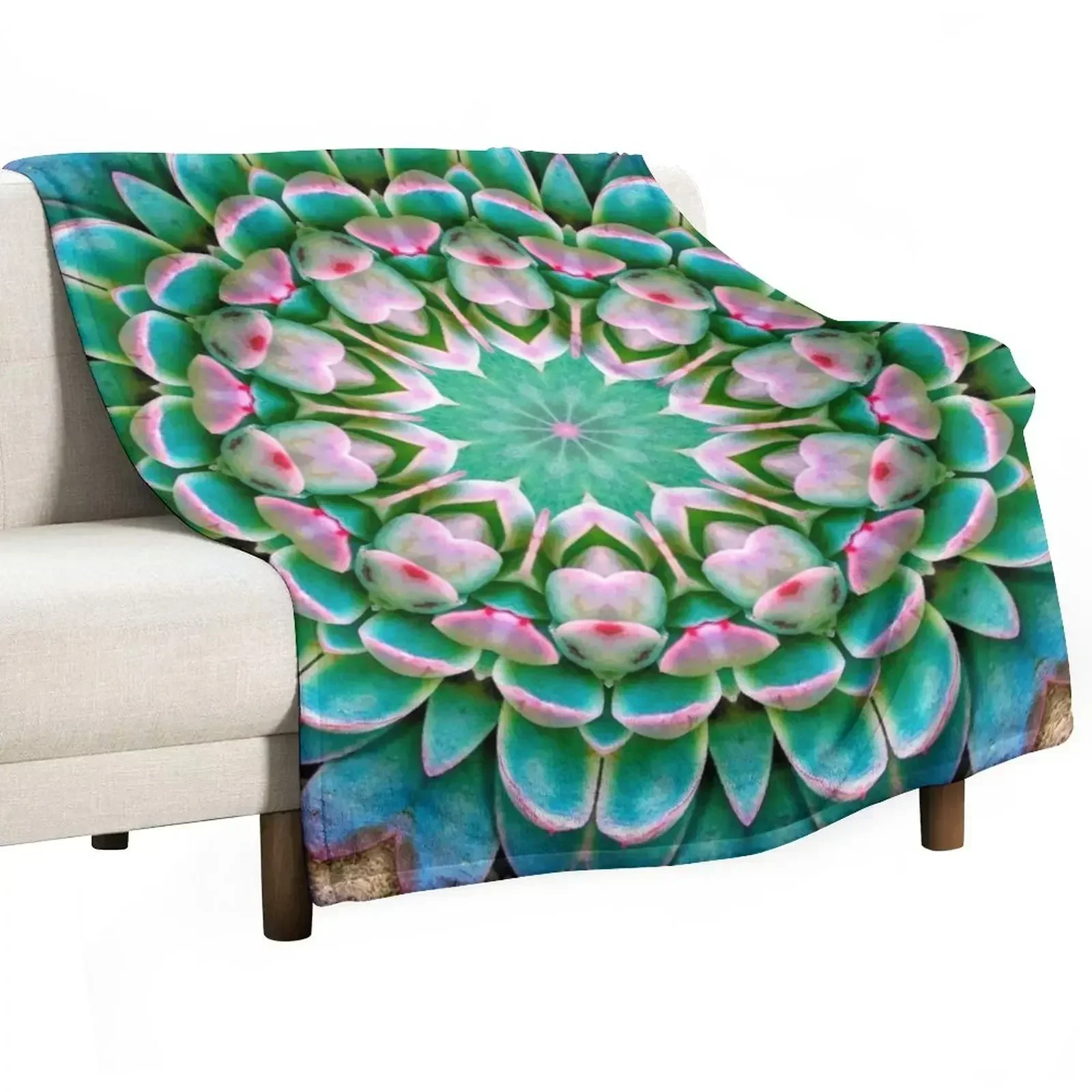 New Succulent Mandala in Fuscia and Green Throw Blanket halloween Vintage Blankets