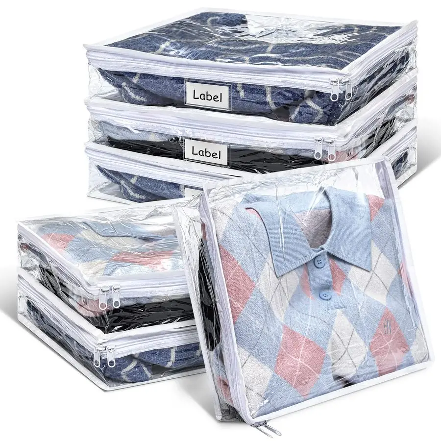 

Набор из 6 прозрачных пластиковых сумок для хранения одежды из ПВХ с застежкой-молнией и этикетками для одеял, одежды, пледов и постельного белья