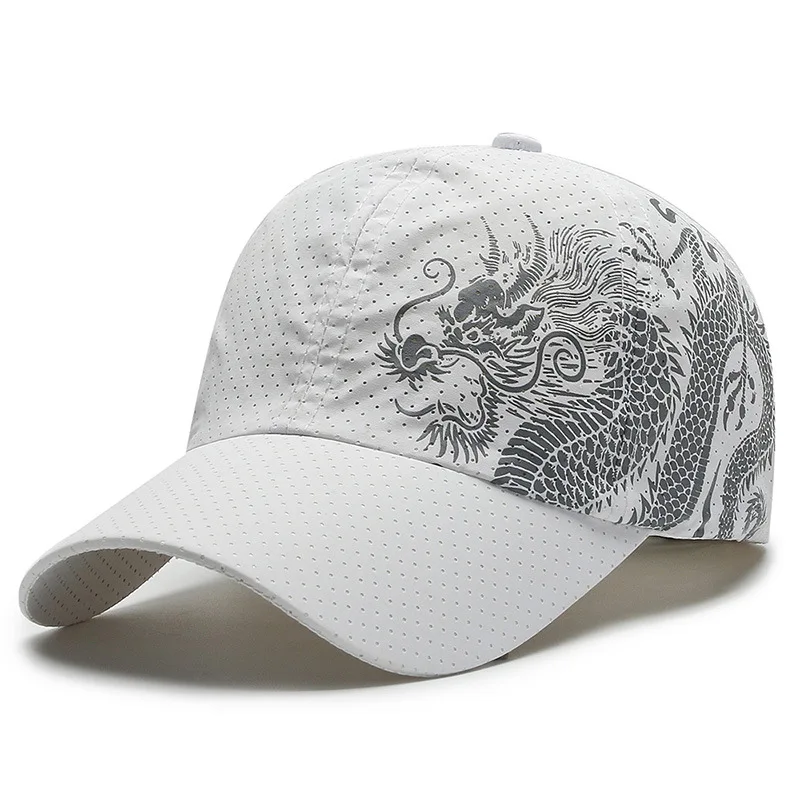 Men Women Summer China Dragon Printing Hole Thin Baseball Cap Sport Quick Drying Sunscreen Running Curved Brim Mesh Sun Hat B29