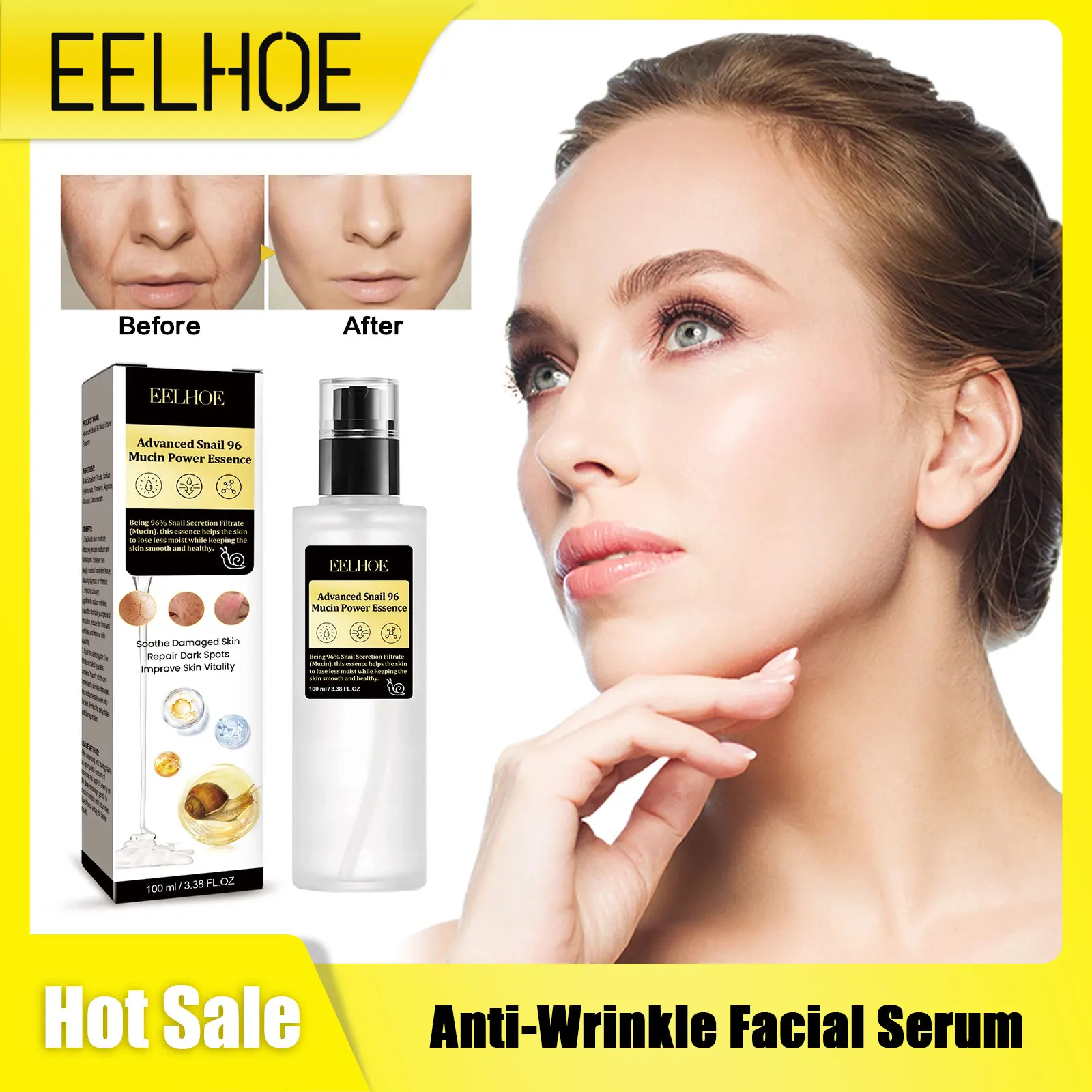 Snail Face Serum Prevent Aging Anti Sagging Remove Fine Lines Shrink Pores Deep Whitening Nourishing Anti-Wrinkle Facial Serum