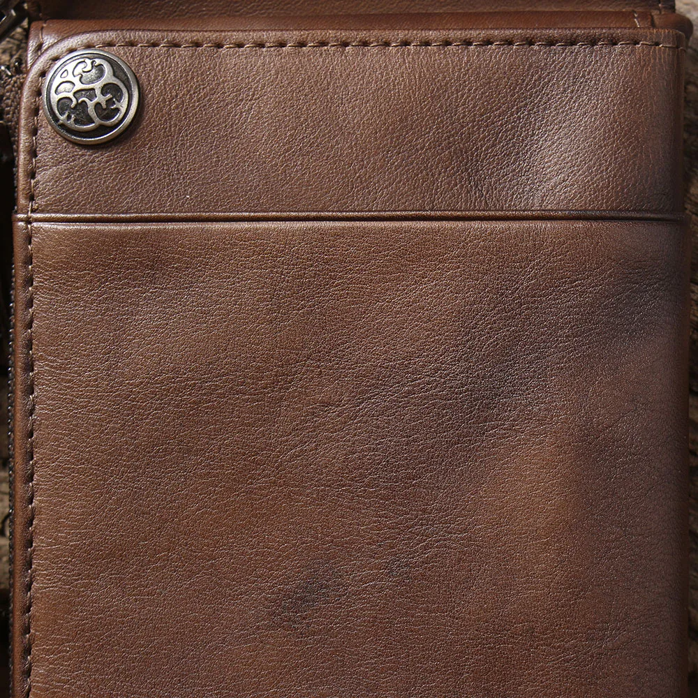 S.WORKER Echtes Vollnarbiges Rindsleder Langes Portemonnaie für Herren, Clutch mit mehreren Kartenfächern, Casual-Geldbörse mit Handgelenkschlaufe – Detail 20