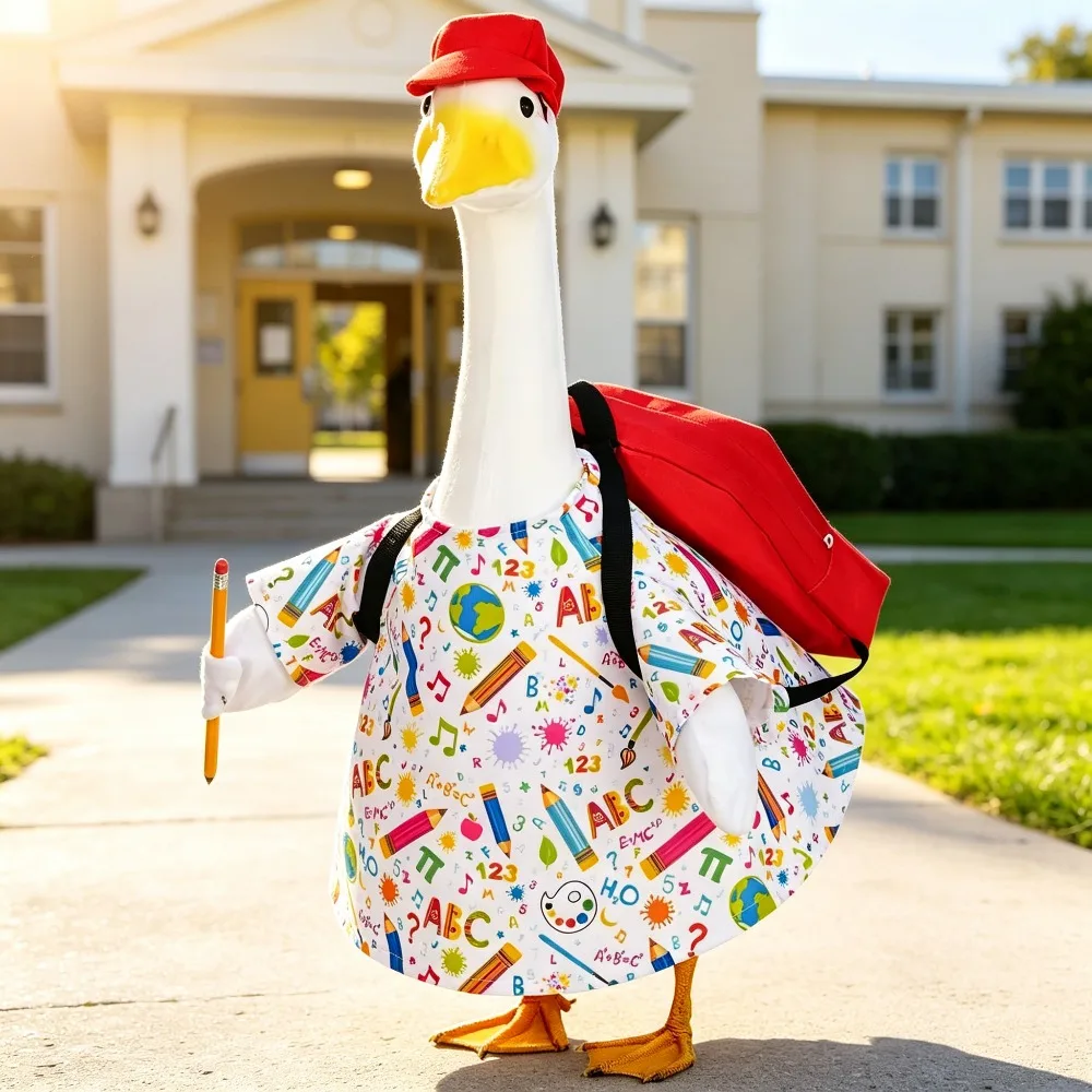 Back to School Themed Outfit for 23 Inch Porch Goose Statue School Style Cement Lawn Goose Clothes Outdoor Yard Garden Patio
