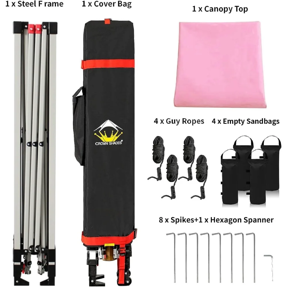 خيمة بمظلة مقاس 10 × 10 سريعة الإعداد - مأوى شمسي خارجي للمناسبات والحفلات والتخييم - ظل شاطئ سهل - شرفة متينة مع دفع U