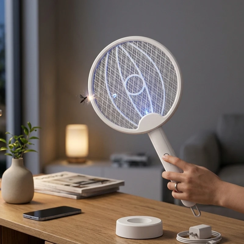USB Rechargeable Mosquito Lamp 4 in 1 Handheld Bug Swatter Foldable Design with UV Light Photocatalyst Trap for Insect Killer