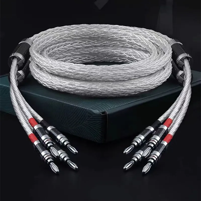 Kabel audio HiFi 8AG ze srebra próby sterling, nowy, 1 para, 16-żyłowy przewód głośnikowy do systemów Hi-Fi — 2