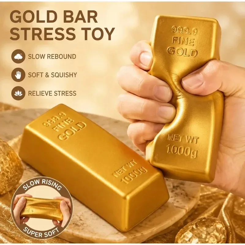Gold Bar Squishy Soft Slow Rising Stress Relief Fidget Squeeze Gold Ingot Desk Decor Gift
