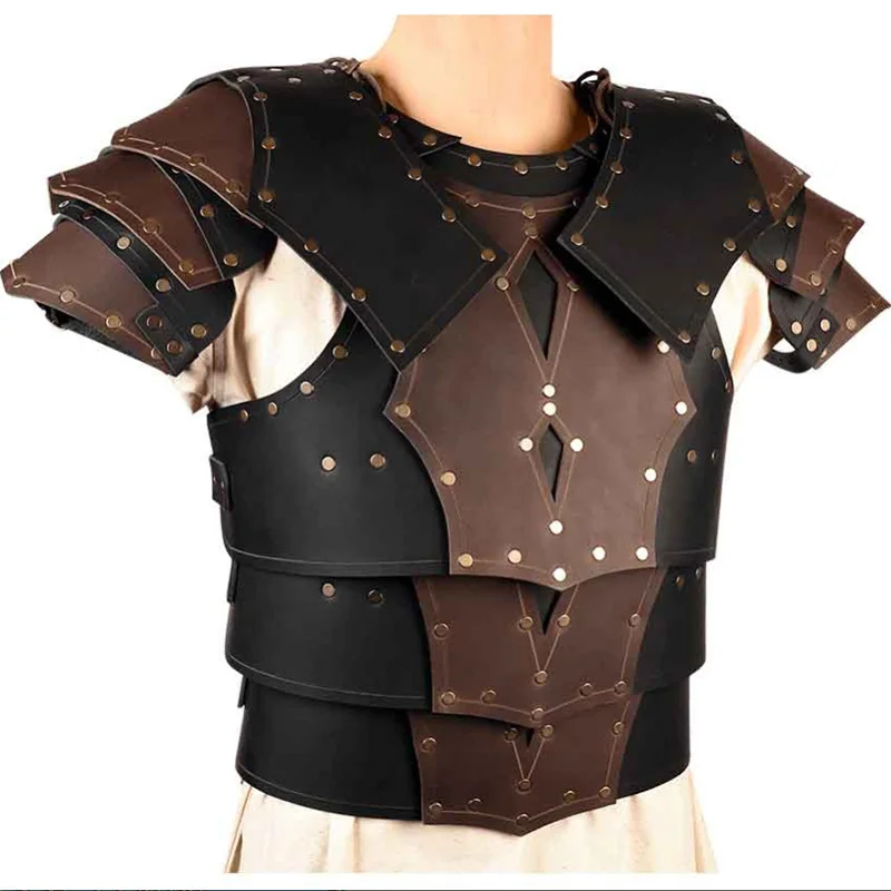 Średniowieczny Gladiator Body Chest Armor Viking kostium pirata PU skóra Cuirass napierśnik Halloween płaszcz kamizelka strój dla mężczyzn LARP