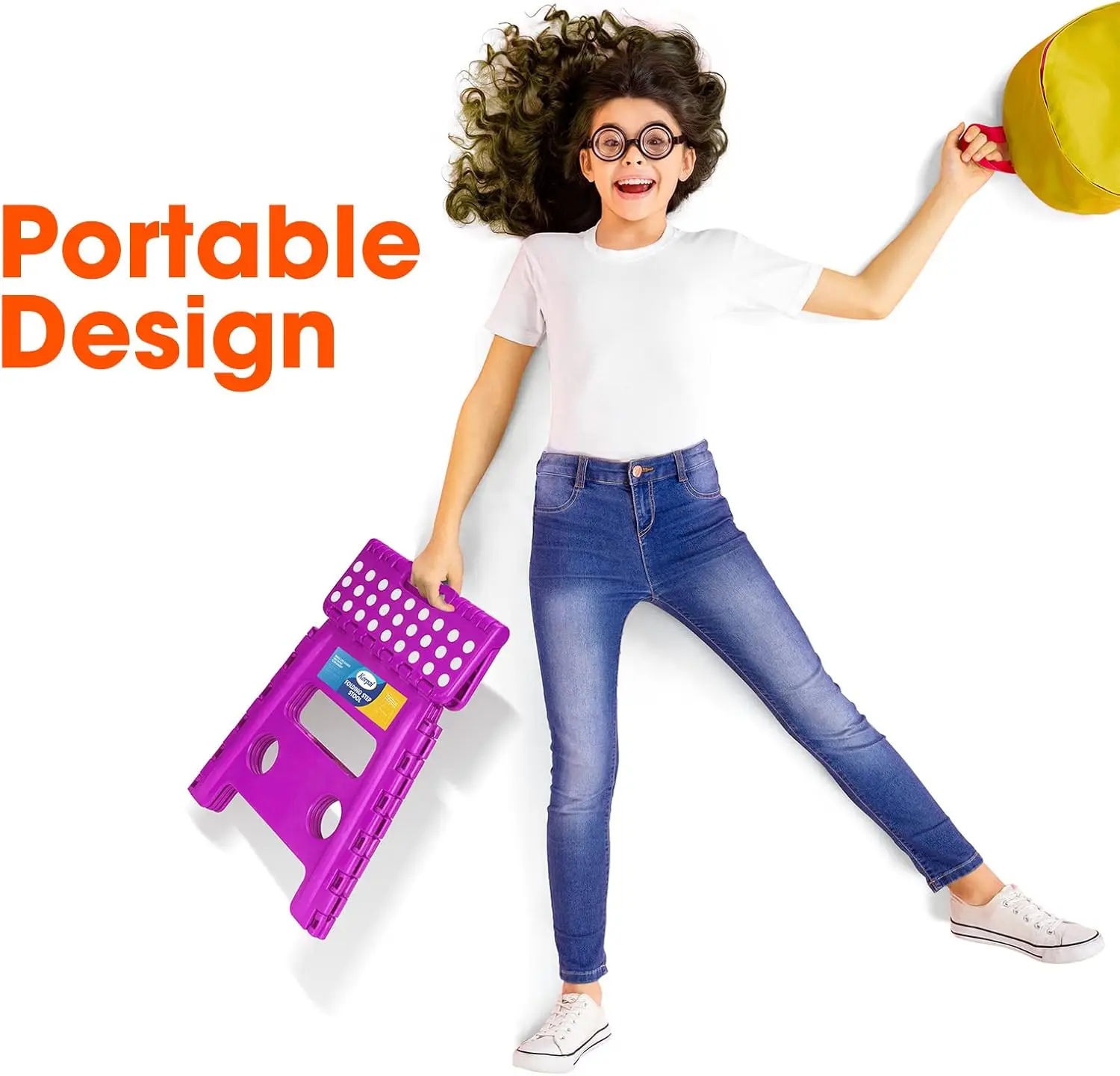 13"" Folding Step Stool For Adults And Kids Holds Up To 300 Lbs,Non-Slip Folding Stools With Portable Handle, Compact Plastic