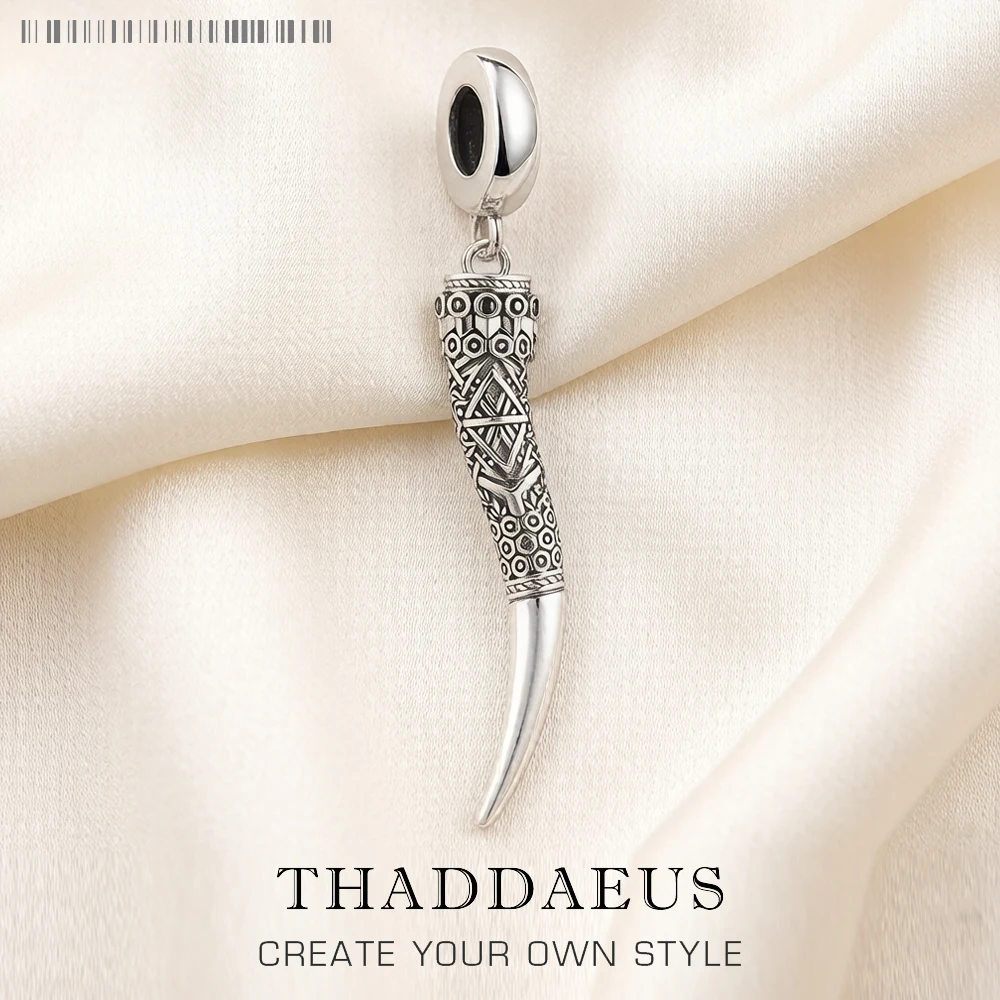 Horn Tiger Tooth Pendant Vintage Fine Jewelry Pure 925 Sterling Silver Amulet Gift For Woman & Men