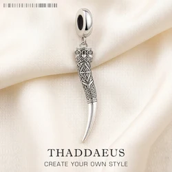 Horn Tiger Tooth Pendant Vintage Fine Jewelry Pure 925 Sterling Silver Amulet Gift For Woman & Men