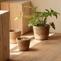 Straw Weaving Flower Plant Pot Basket Grass Planter Basket Indoor Outdoor Flower Pot Cover Plant Containers for Plantable Plants