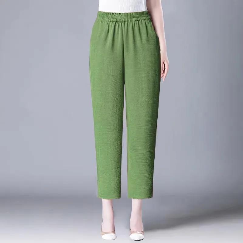 Ice Silk Cotton Linen Harem Pants Women's Summer Thin High Waist ular Carrot Casual Dad Pants 2025 Color Women's Pants