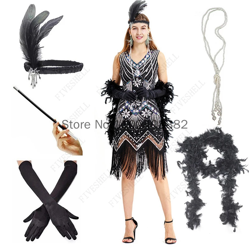 Plus Size3XL Women's 1920s Vintage Sequin Full Fringed Deco Inspired Flapper Dress Roaring 20s Great Gatsby Dress Vestidos