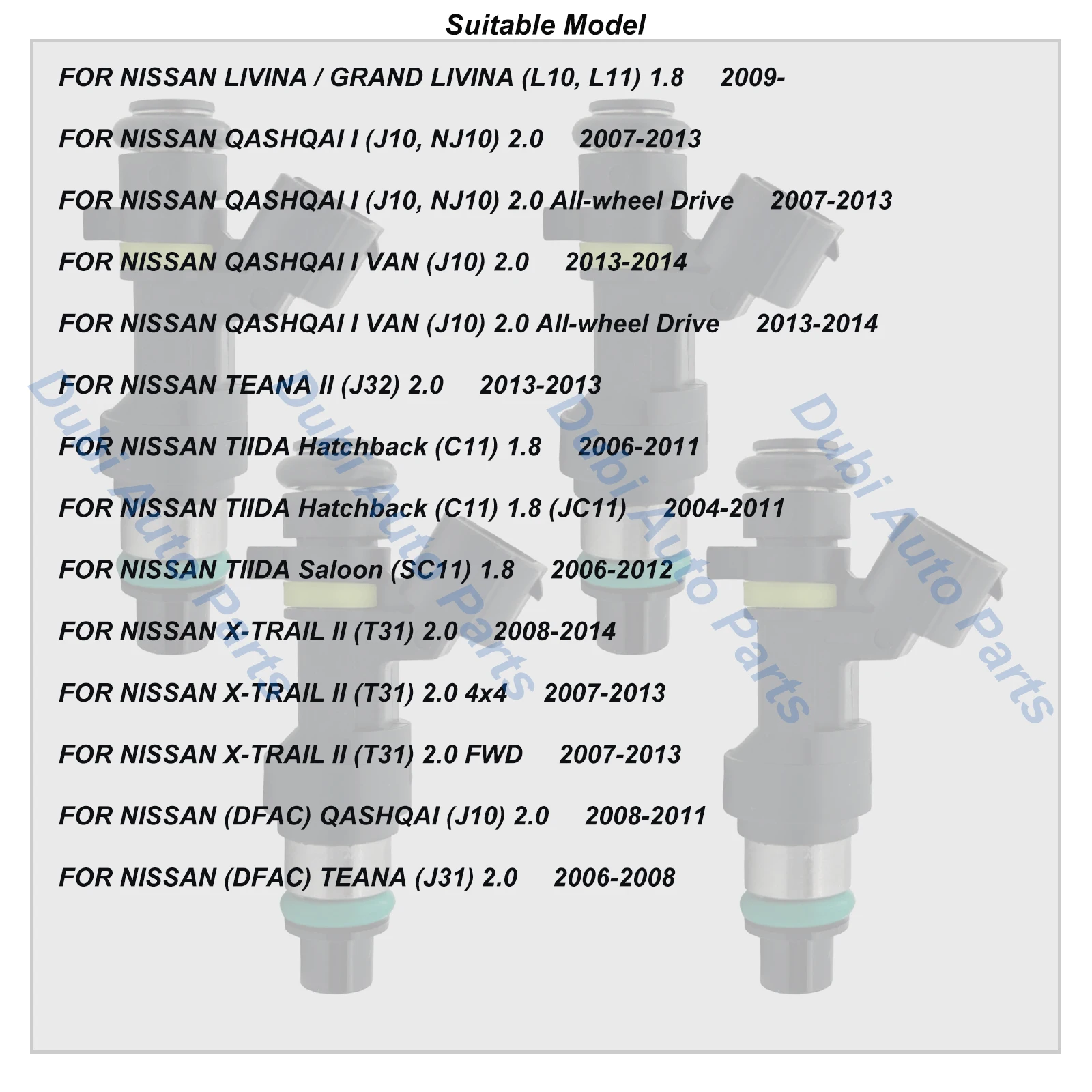 1-4Pcs Fuel Injectors For NISSAN QASHQAI J10 2.0 2007-2014 XTRAIL TEANA TIIDA GRAND LIVINA 16600EN200 FBY2850 Nozzle Accessories