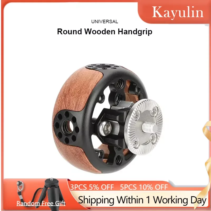 

KAYULIN Round Wooden Handgrip with ARRI-Style Rosette Mount for DSLR Mirrorless Video Camera Cage Rig