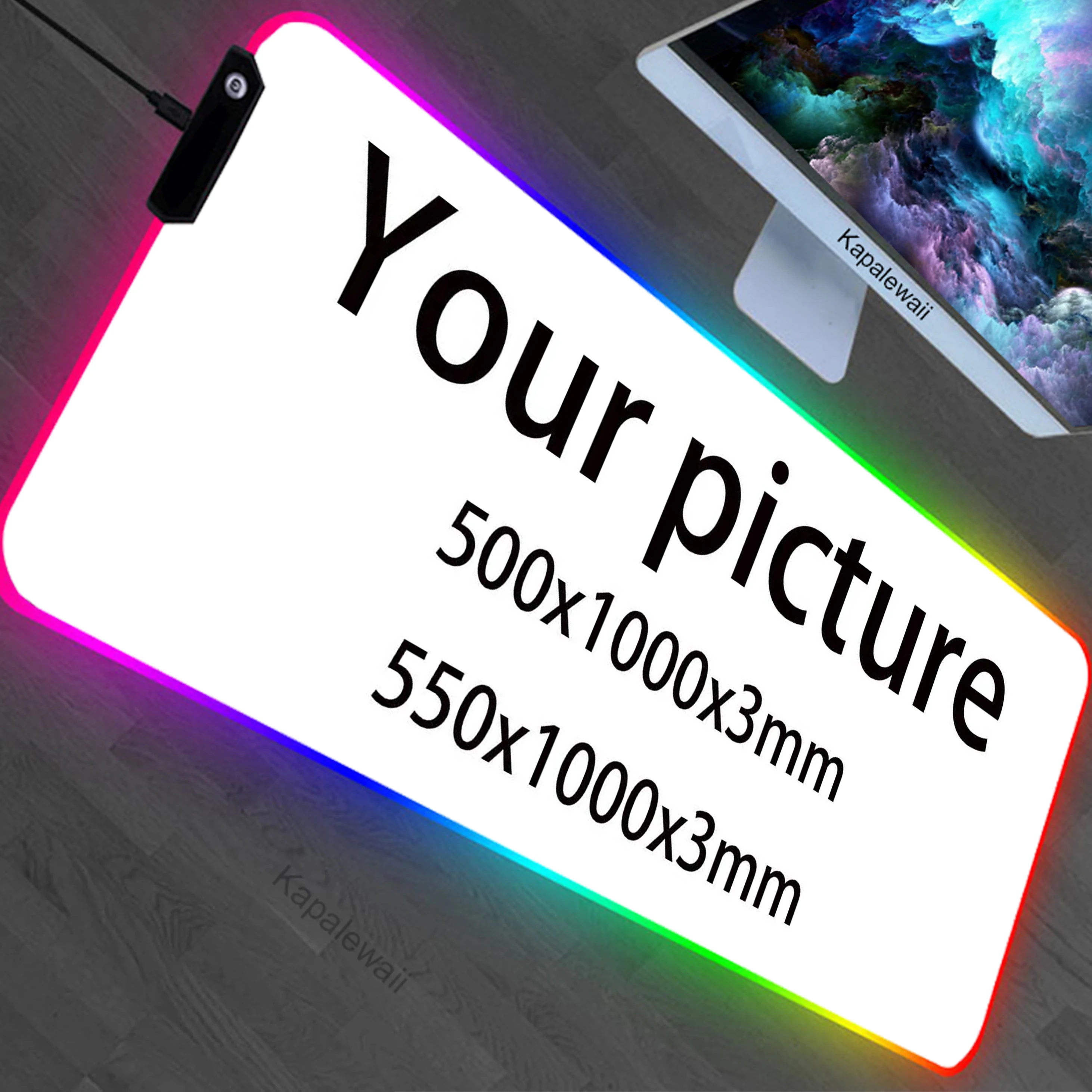 RGB LED Custom Playmat 100x55cm Deskmat DIY Image Tabletop Gaming Mouse Pad Playmat Custom Game Mat Printing HD,Rubber Mouse Pad