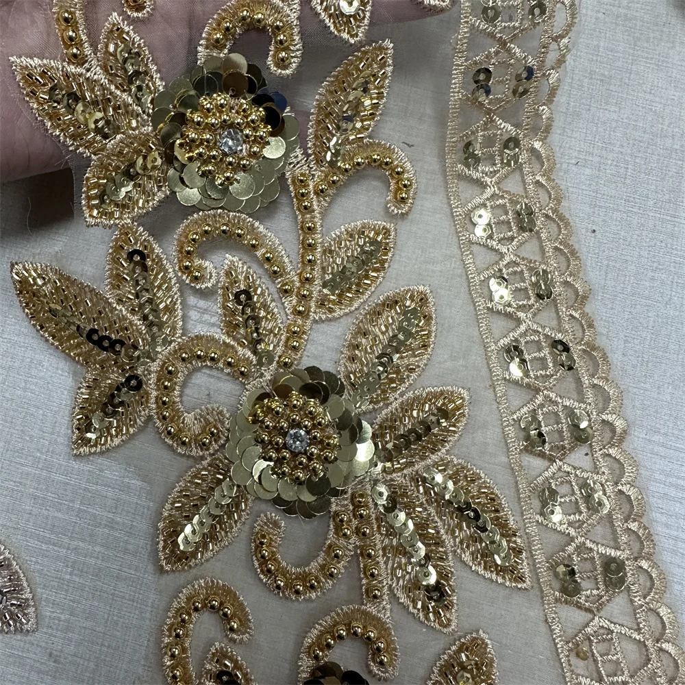 4.5yards wholesale beaded white sequin wedding bridal lace fabric for clothing