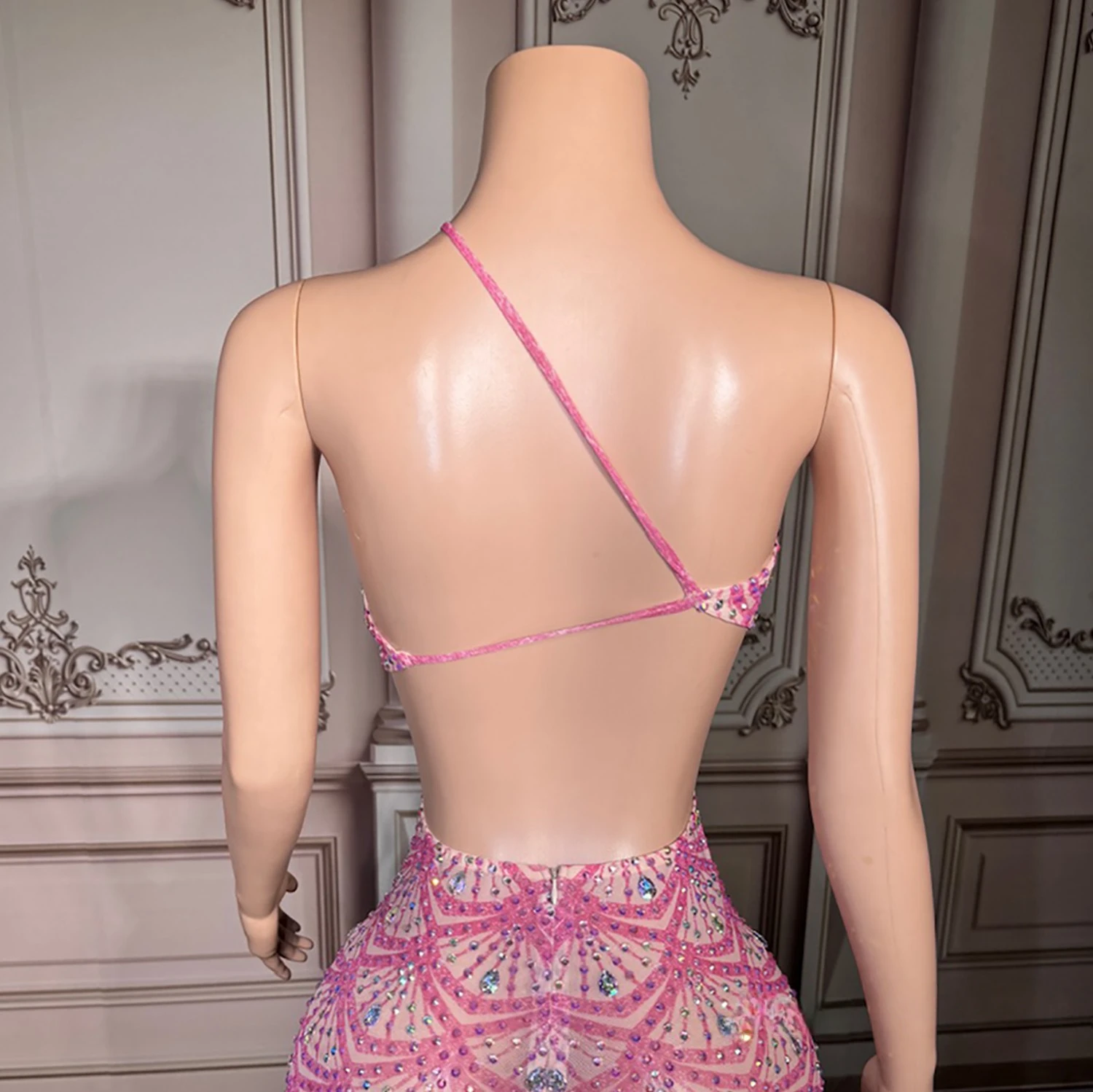 Abito estivo da donna sexy con stampa rosa AB diamanti ritagliati aderente mini celebrità da sera club party abito intero da spiaggia per le vacanze