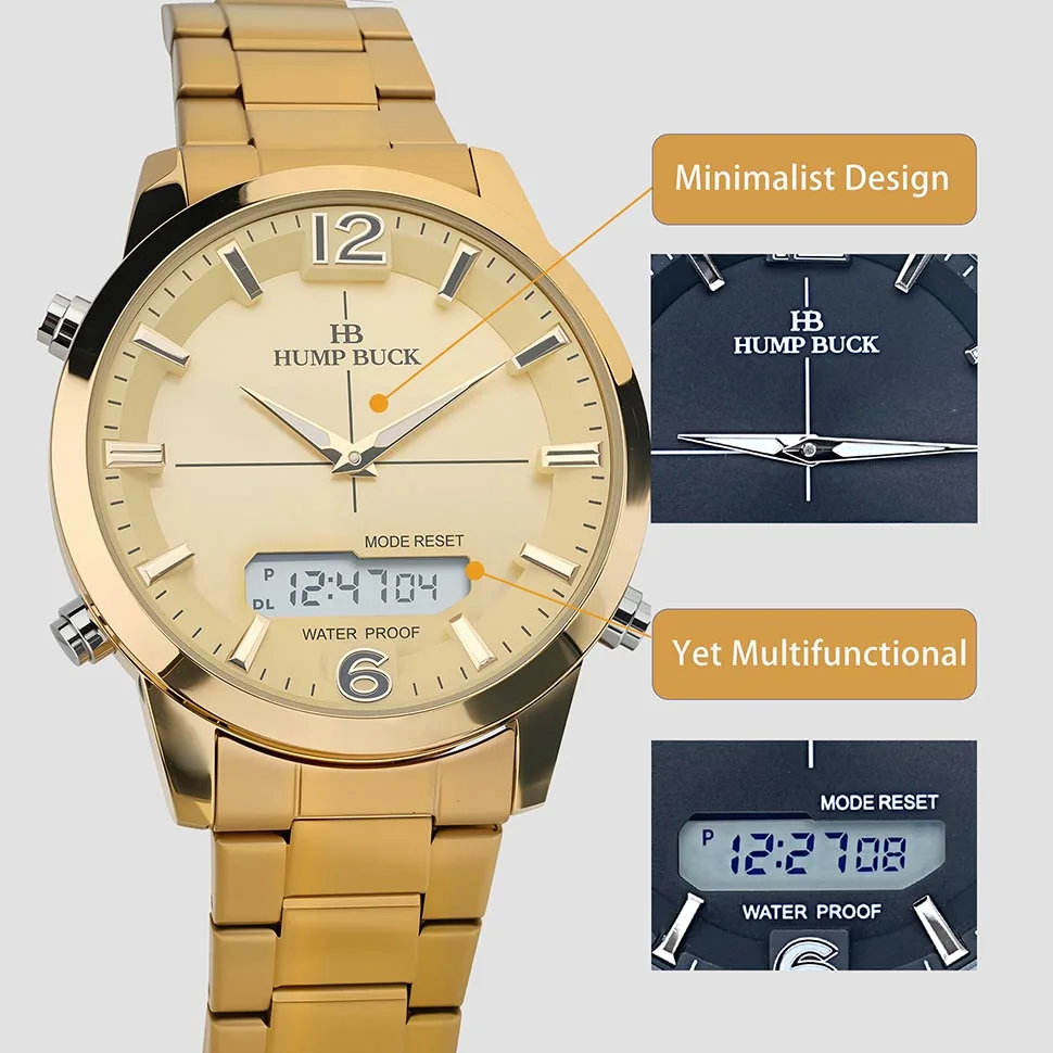 Мужские наручные часы HUMPBUCK с вечным календарем и будильником, водонепроницаемые многофункциональные часы, повседневный и в стиле милитари
