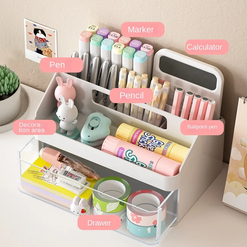 

Desktop Storage Box Drawer Type Transparent Acrylic Rabbit Desk Stationery Hand Account Storage Container Office Desk Pen Holder