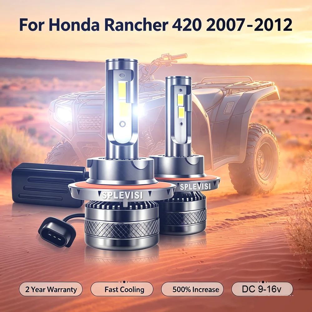 2x LED 9008 H13 12v White Headlamp Bulbs High Low Beam led moto For Honda Rancher 420 2007 2008 2009 2010 2011 2012