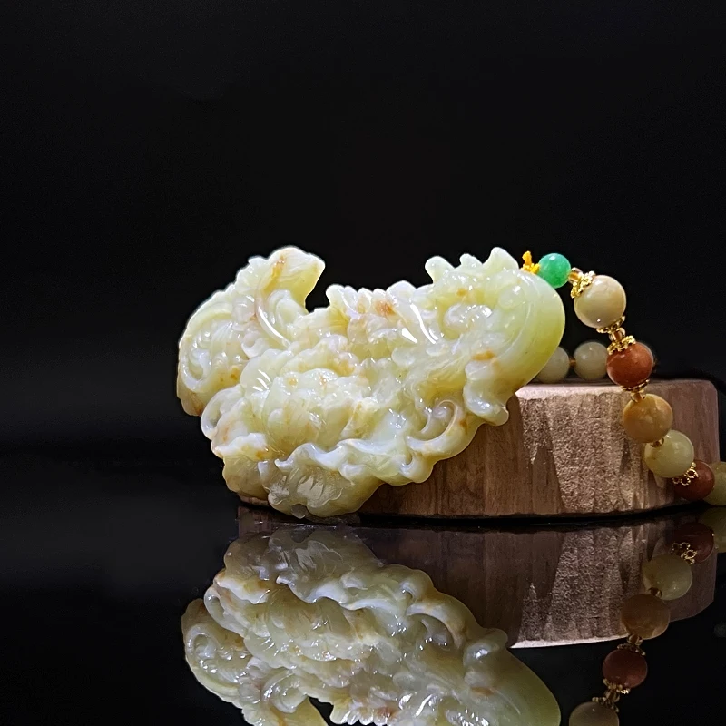 

Natural Jade Stone pendant with threaded Flowering Lotus