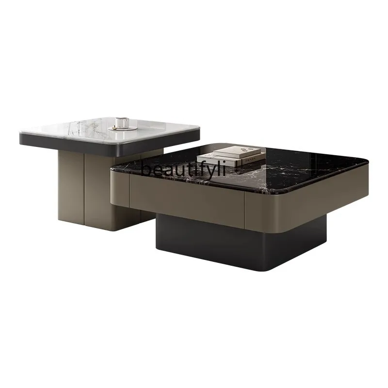 Italian light luxury living room small coffee table size square coffee table combination supercrystalline stone designer