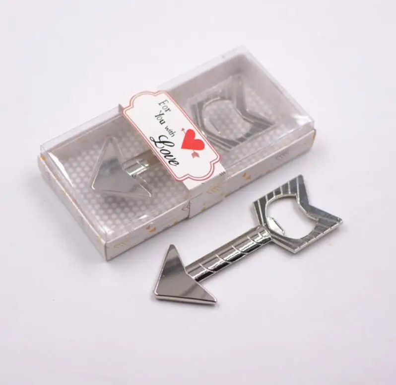 Free shipping 20pcs/lot“An arrow pierces through the heart” bottle openers in blue and pink wedding favors