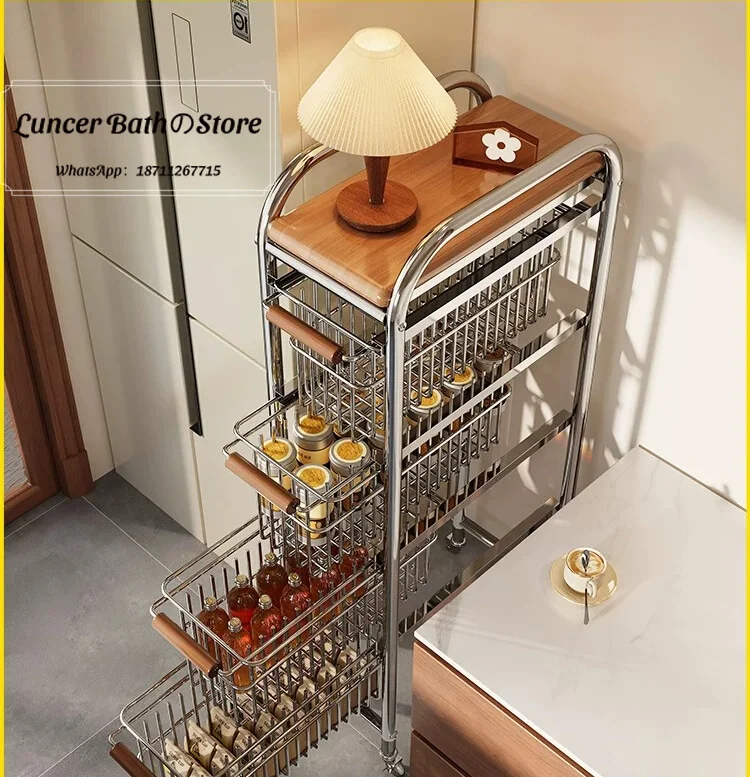 Kitchen crevice rack, refrigerator side storage rack, trolley pulling extremely narrow gap mobile locker